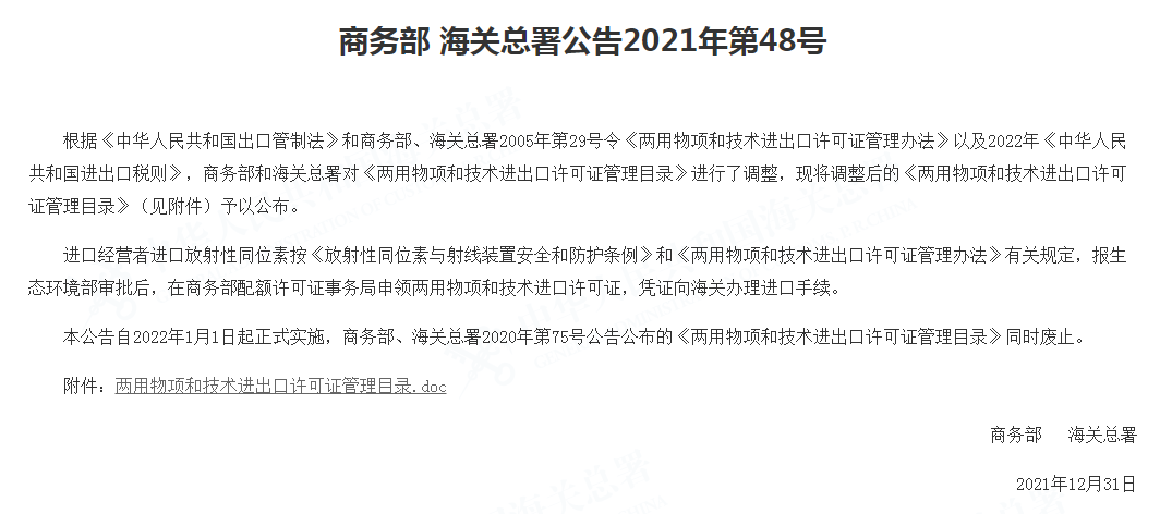 進出口許可證,目錄,化學品,海關總署,商務部,48號令 進出口許可證,目錄,化學品,海關總署,商務部,48號令