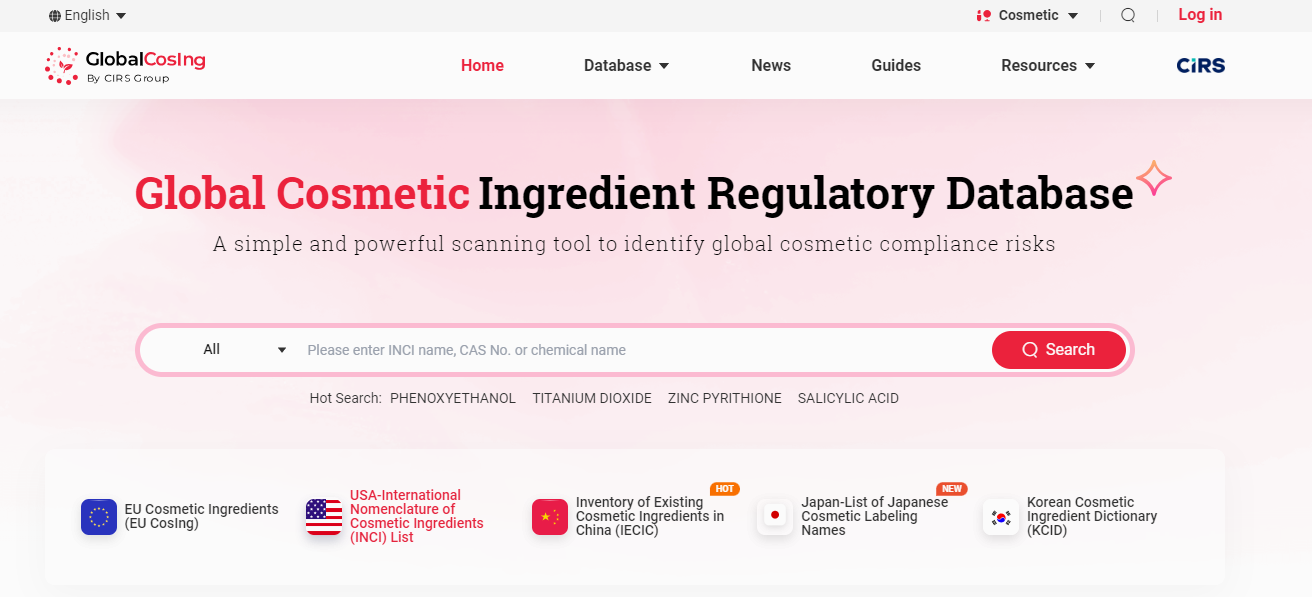 CIRS,GlobalCosIng,Cosmetic,Database,Compliance