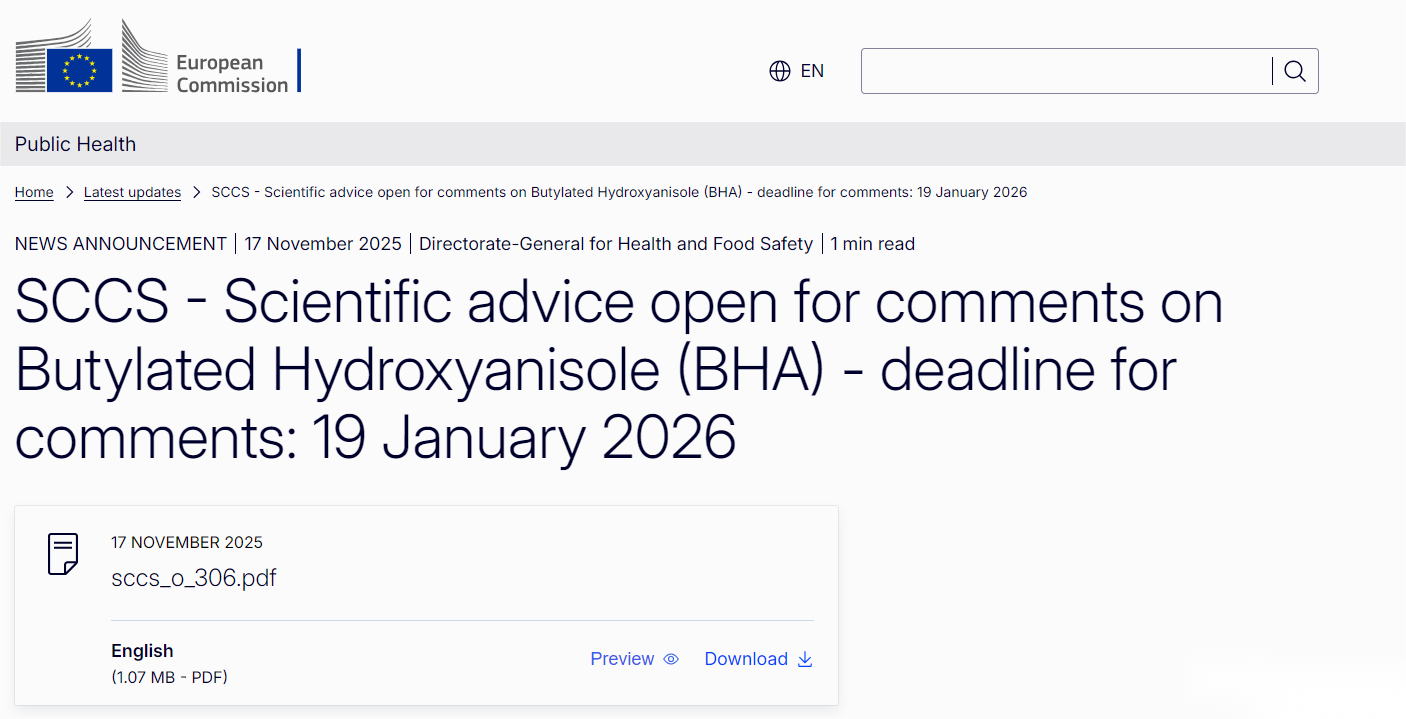 EU,Cosmetic,Advice,BHA,Comment,SCCS,Ingredient