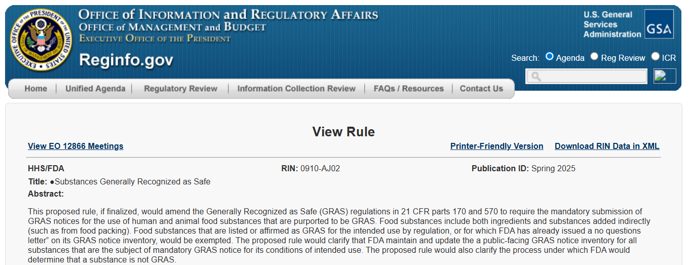Self GRAS,美國FDA,GRAS規則