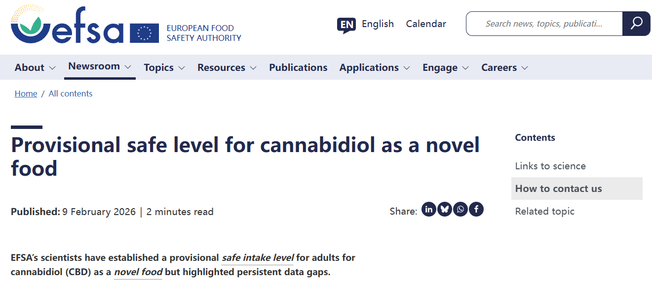 EFSA,攝入新型食品,大麻二酚,安全水平